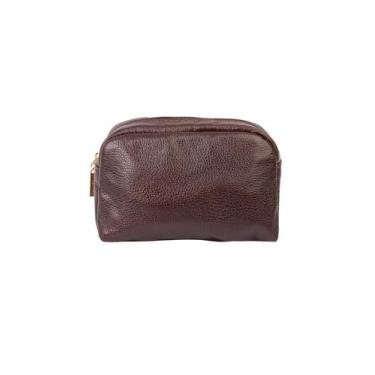 Imagem de Necessaire pequena de couro liso Dara - Andrea Vinci, Café