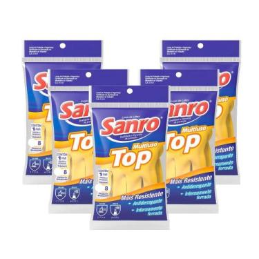 Imagem de Luva De Látex Sanro MultiUso Amarela Kit 5