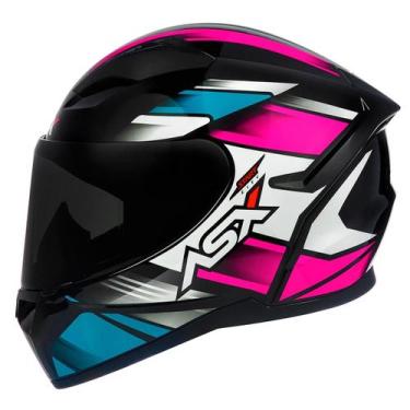 Imagem de Capacete Moto Asx City Start Brilho Preto/Turquesa/Rosa Fechado Tamanh