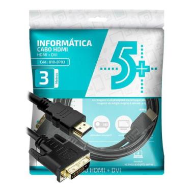 Imagem de Cabo Conversor DVI-D para HDMI - 3 metros - Dual Link - 24+1 Pinos DVI