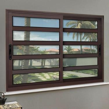 Imagem de Janela Elite com Travessas 2 Folhas Moveis 100 x 100 Vidro Liso Corten