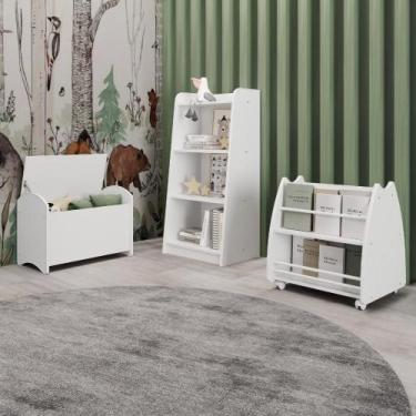 Imagem de Conjunto Infantil 3 Pecas 1 Bau 1 Porta Livros 1 Estante Branco - MOVE