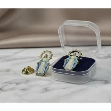 Imagem de Broche Botton Nossa Senhora das Graças Metal com Pedras + Caixinha - J