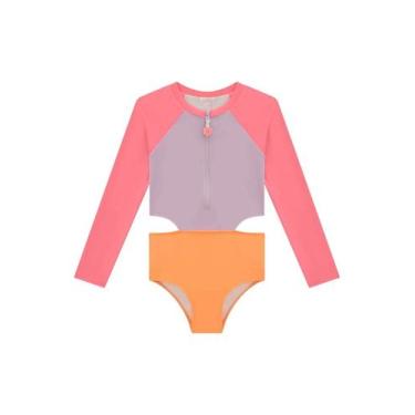 Imagem de Maiô Kukie Roupa De Praia Infantil Colorido Proteção Uv Manga Longa Mo