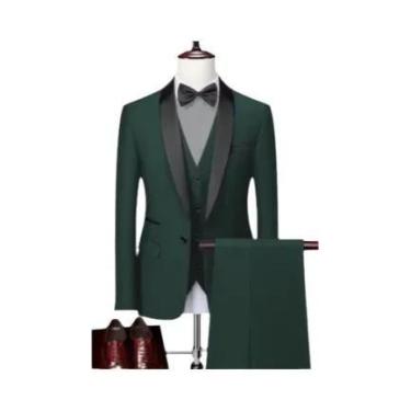 Imagem de Terno Slim Fit Masculino Preto E Branco De Tamanho Grande Em Três Peça