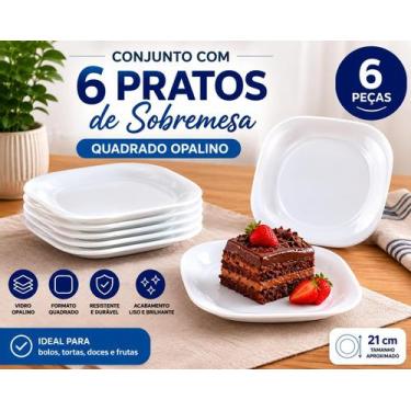 Imagem de Conjunto 6 pratos sobremesa quadrado opalino - Bela Flor