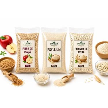 Imagem de Kit Psyllium Farinha de Aveia Fibra de Maçã 100g Cada Natural - Torres