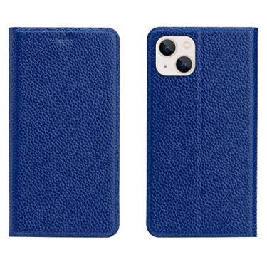 Imagem de LAHappyL Capa tipo carteira para iPhone 13 Pro Max/13 Pro/13/13 Mini capa protetora de couro legítimo com suporte para cartão e absorção magnética oculta, azul, 13 6,1 polegadas