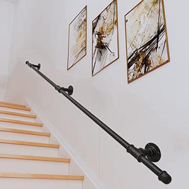 Imagem de Pkfinrd Corrimãos de escada redondos fosco corrimão escada corrimão parede corrimão trilho kit de suporte externo 100 cm 120 cm 150 cm 180 cm 2 m 2,5 m 3 m alça de segurança (tamanho : 60 cm)