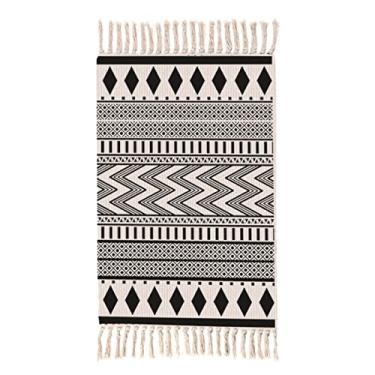Imagem de Tapetes Boho para sala de estar, pequenos tapetes de tecido de algodão com borla, tapete boêmio vintage de fazenda, tapetes laváveis para cozinha, banheiro, quarto, lavanderia, entrada interna 60 x