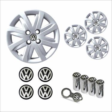 Imagem de Jogo Calota Aro 14 Gol Voyage Saveiro G5 2012 2013 + Emblema Resinado + Tampa Ventil Antifurto