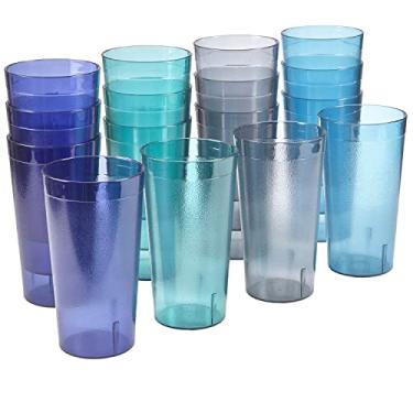 Imagem de US Acrylic Copos reutilizáveis de plástico para café (conjunto de 16) copos de água de 590 ml Cores costeiras | Conjunto econômico de copos estilo restaurante, empilháveis, sem BPA, feito nos EUA |