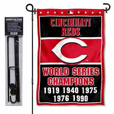 Imagem de Cincinnati Reds 5 Time Champions Bandeira de jardim e suporte de poste