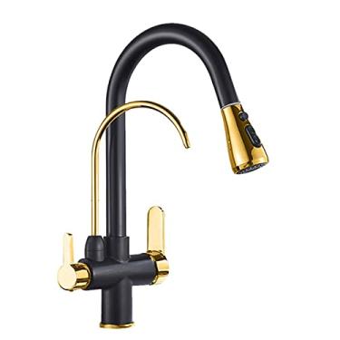 Imagem de Torneira de pia de água pura de cozinha, torneira de filtro de rotação 360, bico de saída, torneiras misturadoras, Torneira, preto e dourado, china