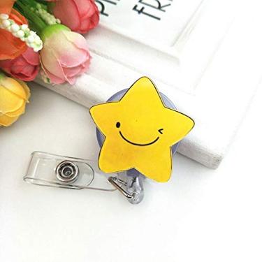 Imagem de SEIWEI Porta-crachá retrátil de desenho animado com clipe de jacaré e porta-cartões de identificação (estrela)