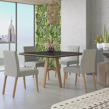 Imagem de Conjunto Sala de Jantar Mesa 110x110cm Vidro com 4 Cadeiras Ágata Cristal Tradição Móveis
