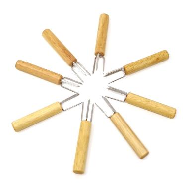 Imagem de Honbay 8 peças suportes de milho de aço inoxidável para espiga de milho garfos de milho com cabo de madeira para cozinhar em casa, churrasqueira"