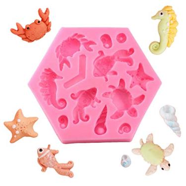 Imagem de MoldFun Sea Series Molde de silicone para concha de caranguejo de tartaruga marinha para pastilha de chocolate e pasta de goma de chocolate para cozinha de resina e bolo, ferramentas de decoração de cupcake