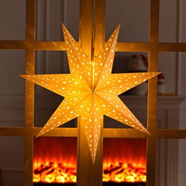 Imagem de Lanterna de papel estrelado 7 pontas de estrela com 10 lâmpadas de LED, pingente de suspensão, abajur enfeite de Natal para Natal, casamentos, feriados, aniversário, decoração de casa 40 cm (branca)