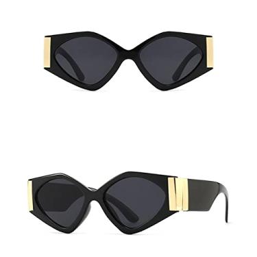 Imagem de Óculos de Sol Feminino Armação Geométrica Retro Luxo Grande Armação Quadrada Irregular Óculos de Sol Feminino Vermelho Óculos De Sol, C1 preto preto, UV400