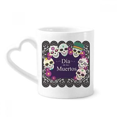 Imagem de Caneca com ilustração de caveira o dia dos mortos caneca de café cerâmica copo de coração de vidro