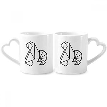 Imagem de Conjunto de canecas de porcelana para casal, formato geométrico, cachorro, de origami, abstrato, coração