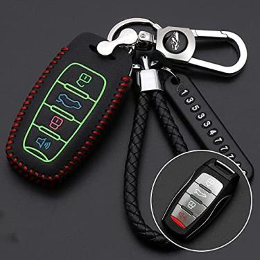 Imagem de YJADHU Capa de couro luminoso para chave de carro com listras coloridas para controle remoto Fob Shell Case Chaveiro, apto para ótima parede Haval Coupe H7 H8 H9 GMW H6, Luminoso