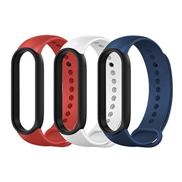 Imagem de Pulseiras de relógio TwiHill para Mi Band 5 2020, pulseira de silicone de estilo clássico Correia de relógio para Xiaomi Smart Band 5 (Bicolor) (Combinação Quatro)