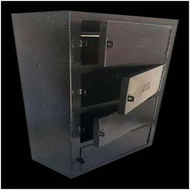 Imagem de Caixa Correio Detrás Chapa Aço Preta E Cadeado 4 Módulos