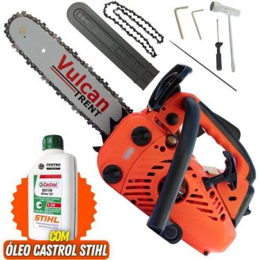 Imagem de Motosserra Vulcan Trent VSL250 á Gasolina Motor 2 Tempos de 25,4cc 0,9HP Com Sabre 12 Pol Sendo Ideal Para Corte de Lenha + Óleo Castrol Sthil 500ml