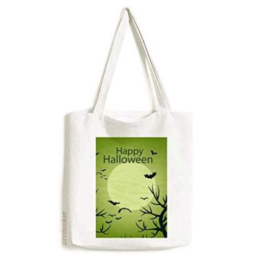 Imagem de Bolsa de lona verde Happy Ghost Fear Halloween Sacola de compras casual