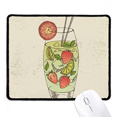 Imagem de Mousepad com estampa de ilustração de suco de frutas morango, borda costurada, tapete de borracha para jogos