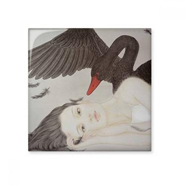Imagem de Beleza Cisne Preto Estilo Chinês Aquarela Cerâmica Azulejo Brilhante Decalque Pedra Adorna Tijolo Vitrificado