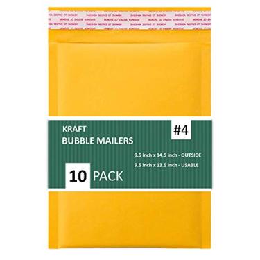 Imagem de SALES4LESS Envelopes acolchoados #4 Kraft 24,5 x 36,5 cm Envio Envelopes acolchoados autoselante impermeável acolchoado Mailer pacote com 10, KBMVR_24,5 x 36,5-25,4 cm dourado