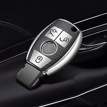Imagem de SELIYA Capa para chave de carro de TPU de couro, adequada para Mercedes Benz A B C E S Class W204 W205 W210 W211 W212 W221 W222 Chaveiro protetor, prata