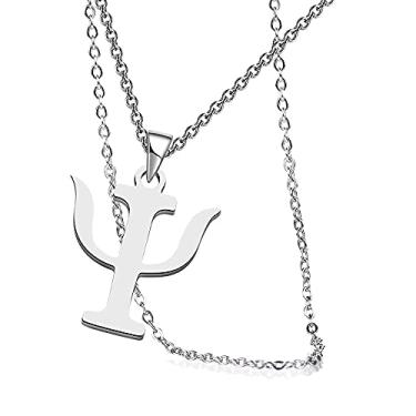 Imagem de COMTRUDE Colar com símbolo psi, pingente de aço inoxidável com símbolo psiquiátrico psiquiátrico para estudantes de psicologia, joias de sinalização médica (prata)..