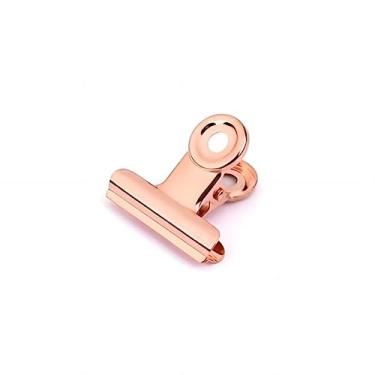 Imagem de Clipes pequenos de buldogue ouro rosa - Coideal 30 peças mini fichário de metal clipes de touro clipe de papel dobradiça grampos de escritório para fotos de fotos (22 mm)