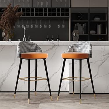 Imagem de Cadeiras de jantar cadeiras de sala de jantar banquetas de bar de metal banquetas de bar de altura balcão conjunto de 2, banqueta de bar de veludo com encosto de houndstooth confortável, apoio para os pés preto, cadeiras de jantar estofadas para pub Island Home K