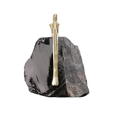 Imagem de Peça Decorativa de Metal e Obsidiana Preto e Dourado 16cm RAT0007 BTC
