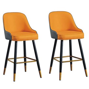 Imagem de Cadeiras de jantar cadeiras de sala de jantar conjunto de 2 bancos de bar de couro PU grosso acolchoado cozinha café da manhã cadeiras de bar com apoio de braço e apoio para os pés, bancos de bar de bar de encosto alto para casa cozinha balcão de ilha tudo é