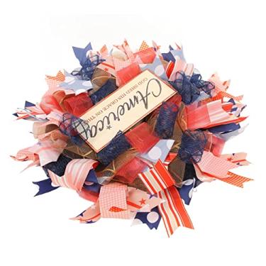 Imagem de Grinalda do Dia Nacional, Padrão de Bandeira Resistente Durável Versátil 39 cm Grinalda Dia da Independência Cor Vibrante com Fita Adesiva Dupla Face para Porta