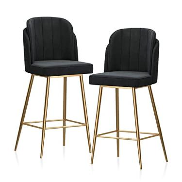 Imagem de Cadeiras de jantar cadeiras de sala de jantar bancos de bar de metal bancos de balcão com estofados e dourados banquetas de bar de perna de refeição de veludo cadeiras de bar de jantar, assento de altura 65 cm para pub café casa jantar cozinha -