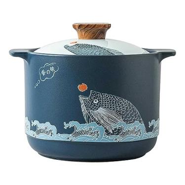 Imagem de Caçarola de cerâmica em estilo chinês panela de cozinha fogão, panela de sopa nutritiva resistente ao calor, panela de ensopado de fogão a gás doméstico, para jantar e festa, 5,5L