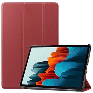 Imagem de Capa protetora para tablet Para Samsung Galaxy Tab S7 11 polegadas 2020 T870 / 875 Tablet Case Lightweight Trifold Stand PC Difícil Coverwith Trifold & Auto Wakesleep (Color : Wine Red)