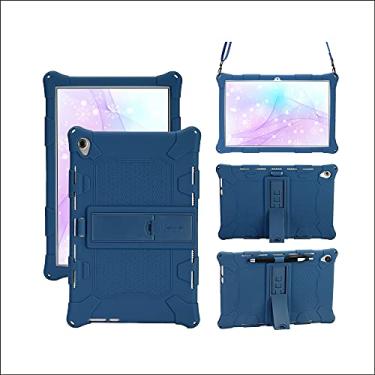 Imagem de Capa protetora para tablet Caso da tabuleta para Huawei Mediapad M5 10,8 "/ m6 10,8", Capa protetora à prova de choque à prova de silicone macia e leve com kickstand e alça de ombro (Color : Dark blu