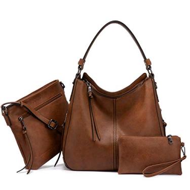 Imagem de Realer Hobo Bolsas de mão para mulheres, bolsas de couro e bolsas de bolso, bolsas grandes transversais de ombro, Marrom - 35 cm (13,8"), Large size