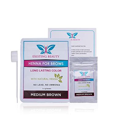 Imagem de Tintura de hena de sobrancelha marrom médio para cor de sobrancelha - Kit profissional de sobrancelha incluindo instruções de uso e tigela de mistura, 3 pacotes de 1 g de tinta para sobrancelhas