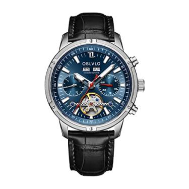 Imagem de OBLVLO marca de luxo clássico relógio mecânico três janela relógio automático para homens aço inoxidável turbilhão relógio à prova dwaterproof água CM-T (CMT-YLB)