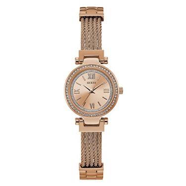 Imagem de GUESS Relógio feminino de quartzo com pulseira de aço inoxidável, Tom dourado rosa, Relógio feminino Guess com pulseira de arame pequeno