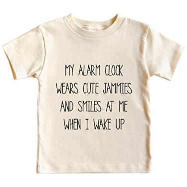 Imagem de Camiseta infantil para meninas e meninos, My Alarm Clock Wears Cute Jammies and Smiles at ME When I Wake UP, Bege, 13-14 Years